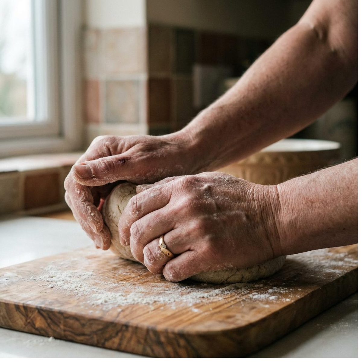 Hands kneading dough